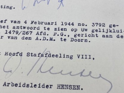 Original WWII Nederlandse Arbeidsdienst document Doorn/Utrecht