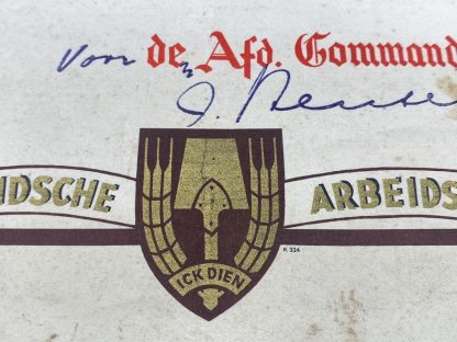 Original WWII Nederlandsche Arbeidsdienst oorkonde N.A.D. kamp Sellingen (Groningen)
