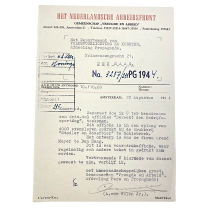 Original WWII Nederlandsche Arbeidsfront document Amsterdam/Den Haag