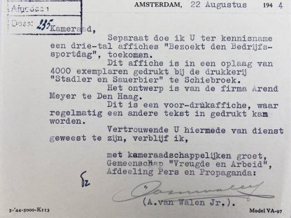 Original WWII Nederlandsche Arbeidsfront document Amsterdam/Den Haag