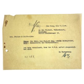 Original WWII German document 'Nederlandsche Volksdienst Nijmegen'