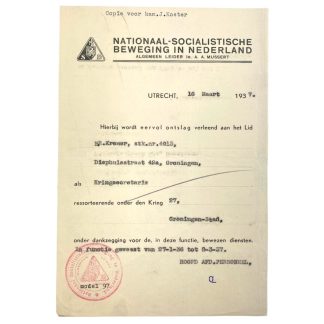 Original WWII Dutch NSB resignation document Groningen