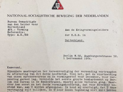 Original WWII Dutch NSB letter 'NSB in Berlin (Germany)'