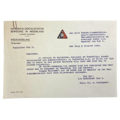 Original WWII Dutch NSB letter 'Schreyner'