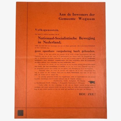 Original WWII Dutch NSB leaflet Wognum