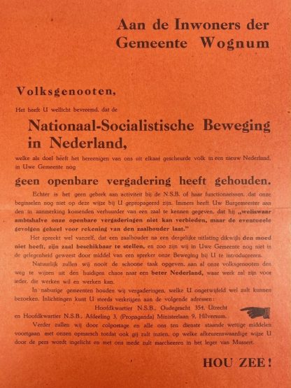 Original WWII Dutch NSB leaflet Wognum
