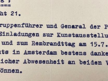 Original WWII Dutch SS document Rauter & Rembrandttag 
