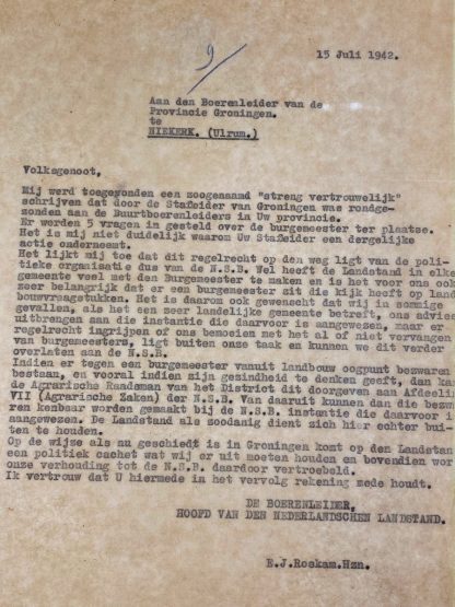 Original WWII Nederlandse Landstand letter Evert Roskam - Niekerk (Groningen)