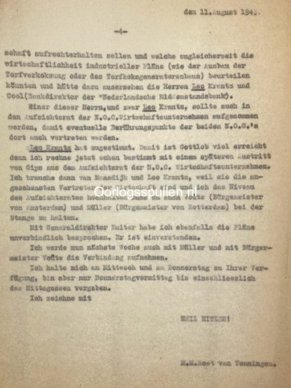 Original WWII Dutch NSB Rost van Tonningen letter