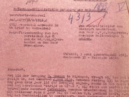 Original WWII Dutch Waffen-SS Volunteer Legion Netherlands registration form and letter - Nijmegen/Sliedrecht