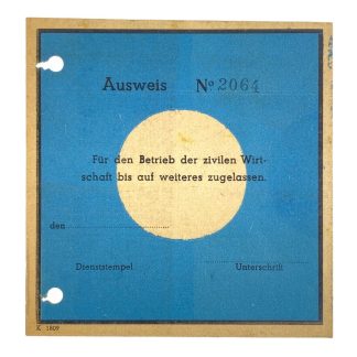 Original WWII German ausweis zivilen Wirtschaft (Netherlands)