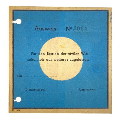 Original WWII German ausweis zivilen Wirtschaft (Netherlands)