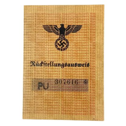 Original WWII German Ruckstellungsausweis Zeist