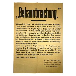 Original WWII German announcement poster - British pilots in Den Haag
