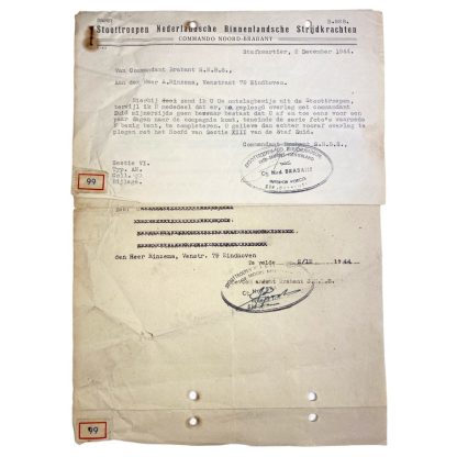 Original WWII Dutch Binnenlandse Strijdkrachten proof of dismissal documents Eindhoven (1944)