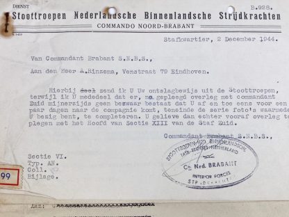 Original WWII Dutch Binnenlandse Strijdkrachten proof of dismissal documents Eindhoven (1944)