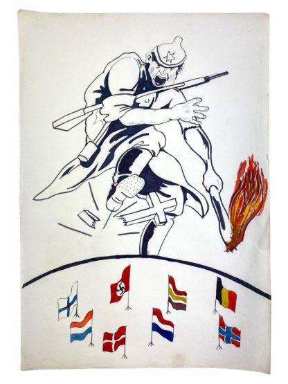 Original WWII Dutch collaboration poster drawings