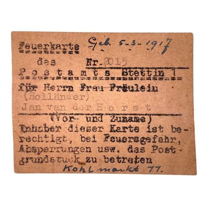 Original WWII Deutsche Reichspost ausweis belonging to a Dutchman in Stettin