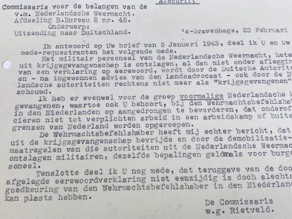 Original WWII Dutch document related to Dutch POW's
