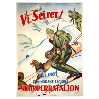 Original WWII Norwegian Waffen-SS poster 'Vi seirer! Bli med Den Norske Legions Skiløperbataljon'
