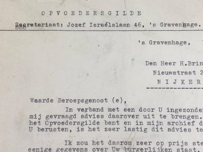 Original WWII Dutch NSB Opvoedersgilde letter F.Breedvelt