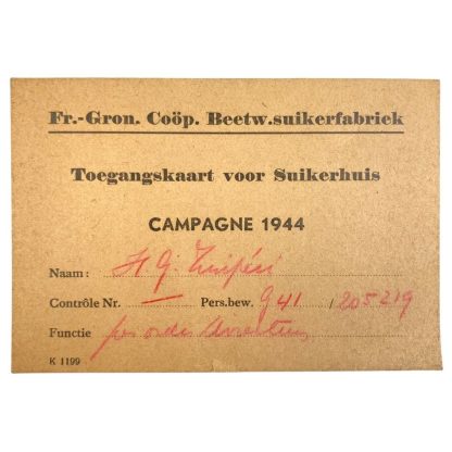 Original WWII Dutch entrance ticket 'Suikerhuis' Groningen 1944