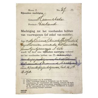 Original Pre 1940 Dutch weapons license Haamstede