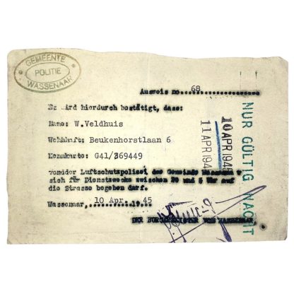 Original WWII German Ausweis Wassenaar