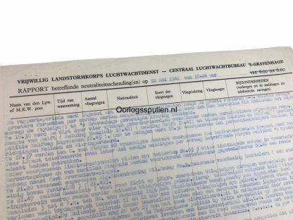 Original WWII Dutch Air watch service report May 12, 1940