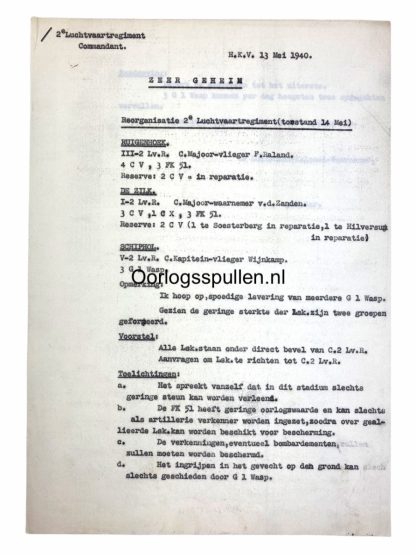 Original WWII Dutch Air Force documents 2e Luchtvaart Regiment 1940