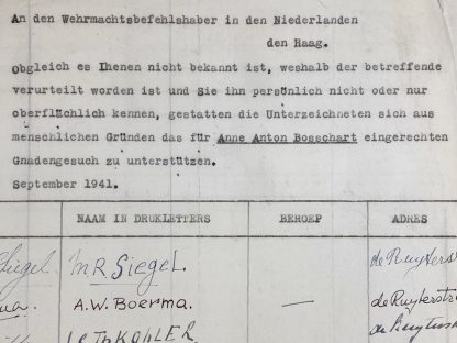 Original WWII Dutch mercy request letter of resistance member Anne Anton Bosschart (Bussum)