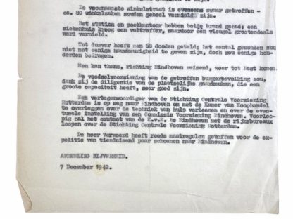 Original WWII Dutch document related to the bombing of the Phillips factory in Eindhoven