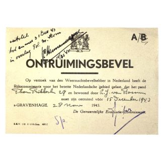 Original WWII Dutch evacuation order document Den Haag 1943