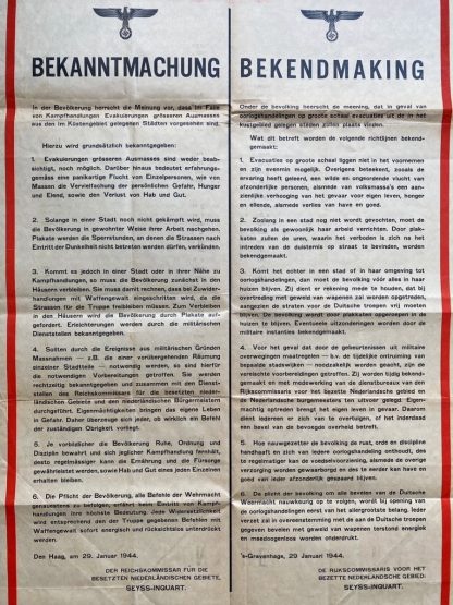 Original WWII German/Dutch evacuation poster Den Haag