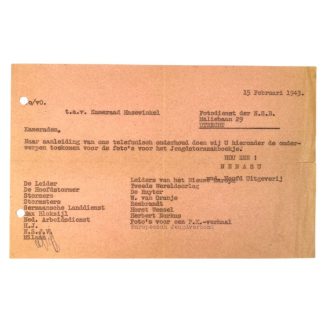 Original WWII Dutch NSB letter regarding the Jeugdstorm zakboekje