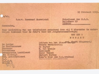 Original WWII Dutch NSB letter regarding the Jeugdstorm zakboekje