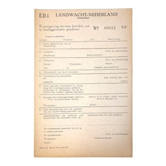 Original WWII Landwacht Nederland seizure form