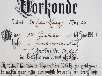 Original WWII Dutch NSB citation (duplicate) Leiden 1941