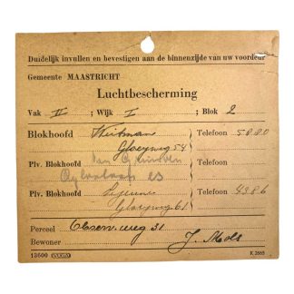 Original WWII Dutch Luchtbescherming card Maastricht