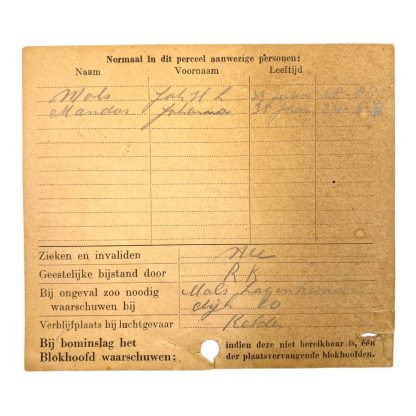 Original WWII Dutch Luchtbescherming card Maastricht