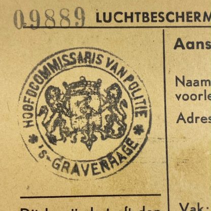 Original WWII Dutch 'Luchtbeschermingsdienst' ID card Den Haag