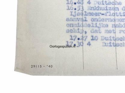Original WWII Dutch Air watch service report May 12, 1940