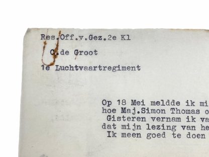 Original WWII Dutch May 1940 related to the death of Major Simon Thomas (Waalhaven)
