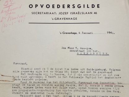 Original WWII Dutch NSB Opvoedersgilde letter Hoensbroek