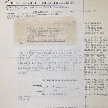 Original WWII Dutch documents evacuations in Oud-Beijerland 1944