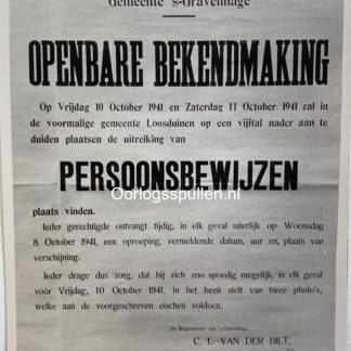Original WWII Dutch photo - Persoonsbewijzen poster in The Hague 1941