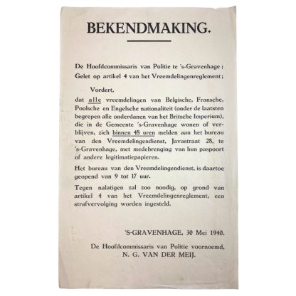 Original WWII Dutch police announcement poster
