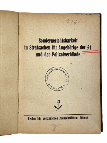 Original WWII German 'Sondergerichtsbarkeit in Strafsachen für Angehörige der SS und Polizeiverbände' Police library Amsterdam