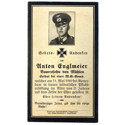 Original WWII German death card - May 10, 1940 Rotterdam (6./IR.72)