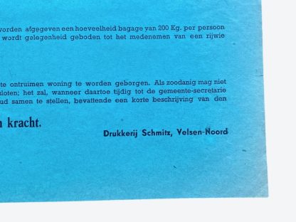 Original WWII Dutch evacuation poster for Velsen